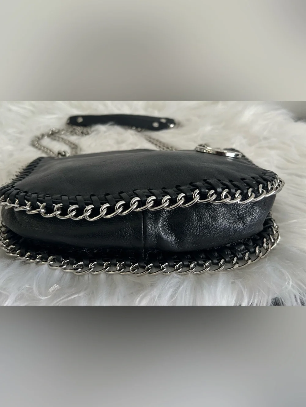 Michael Kors Black Leather Chain Shoulder Bag Silver Hardware